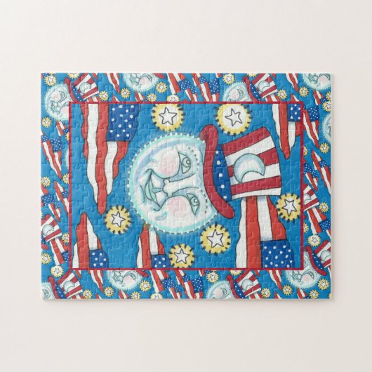 アメリカのフォークアート愛国者の月の中 ジグソーパズル (横)