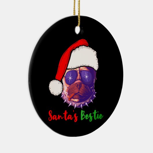 アメリカのブルドッグクリスマスサンタのベスティーTシャツ セラミックオーナメント (右)