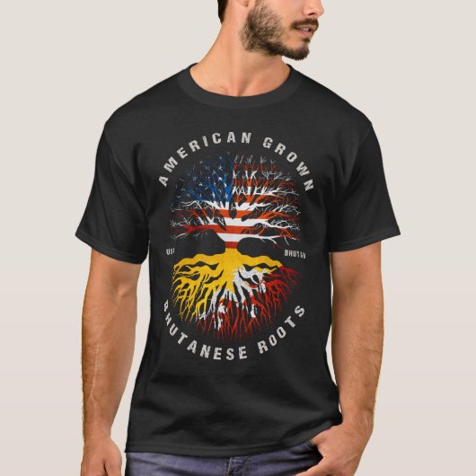 アメリカのブータンルーツブータン国旗 Tシャツ (正面)