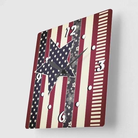 アメリカのプリ伝統的オット旗は赤い海軍色w スクエア壁時計 (傾斜)