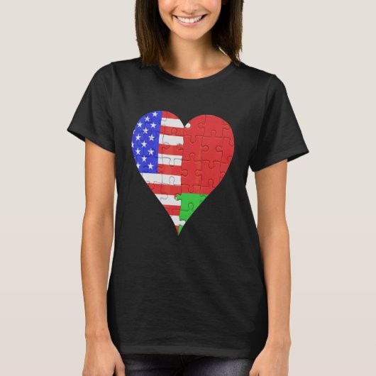 アメリカのベラルーシ国旗のハート Tシャツ (正面)