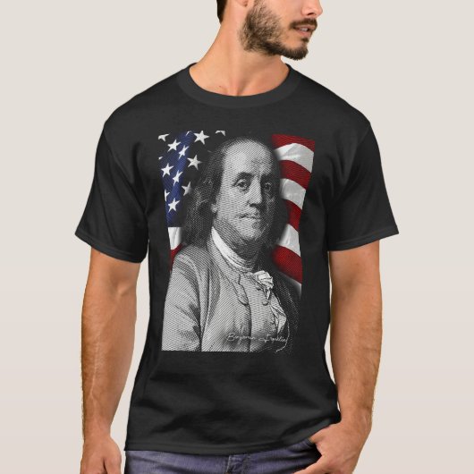 アメリカのベンジャミン・フランクリン目国旗 Tシャツ (正面)
