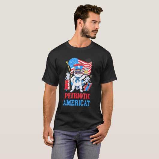 アメリカのペトリオティックパーティーアメリカ猫7月4日 Tシャツ (正面フル)