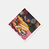 アメリカのホットドッグ文字と花火 スタンダードカクテルナプキン (角)
