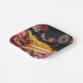 アメリカのホットドッグ文字と花火 ペーパープレート (傾斜あり)