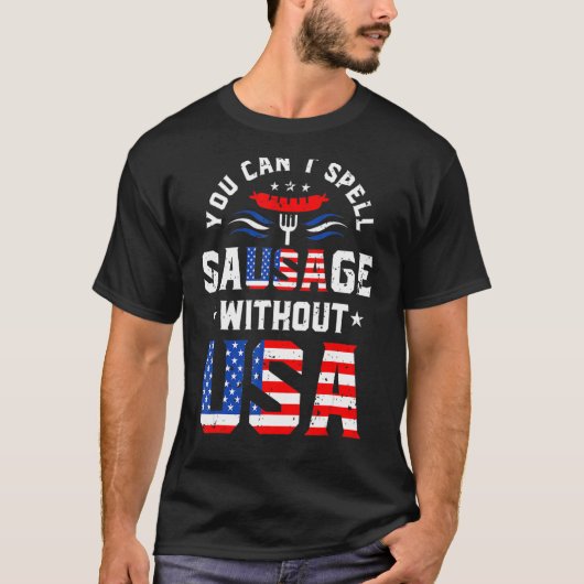 アメリカのホットドッグ4thなしでソーセージを綴れない tシャツ (正面)