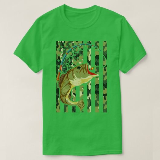 アメリカのホビーアンリングフィッシュカモフラージュ米国国旗Fis Tシャツ (デザイン正面)