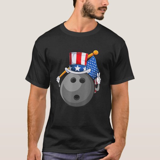 アメリカのボウリングファン 7月4日 おじさんサム アメリカ国旗 Tシャツ (正面)
