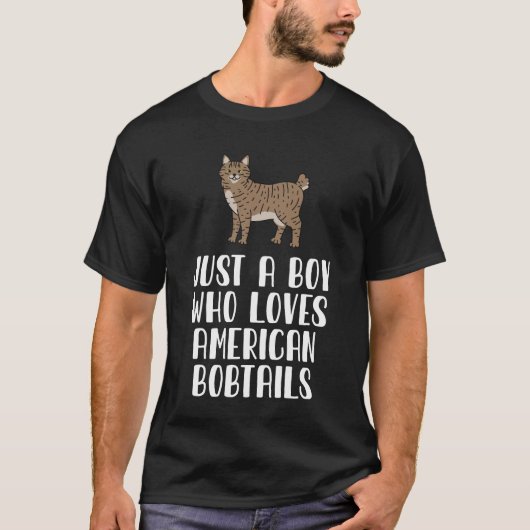 アメリカのボブテール猫が大好きな少年 Tシャツ (正面)