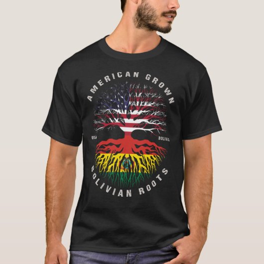 アメリカのボリビアのルーツボリビア国旗 Tシャツ (正面)