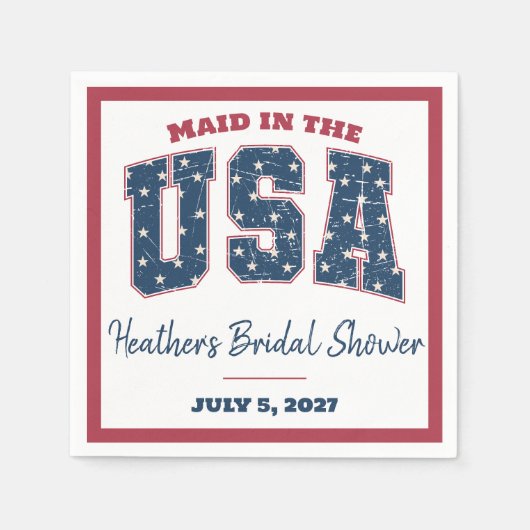 アメリカのメイド、スター、ストライプブライダルシャワー スタンダードカクテルナプキン (正面)