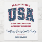 アメリカのメイド、星条旗のブライズシャワー ワインラベル (シングルラベル)