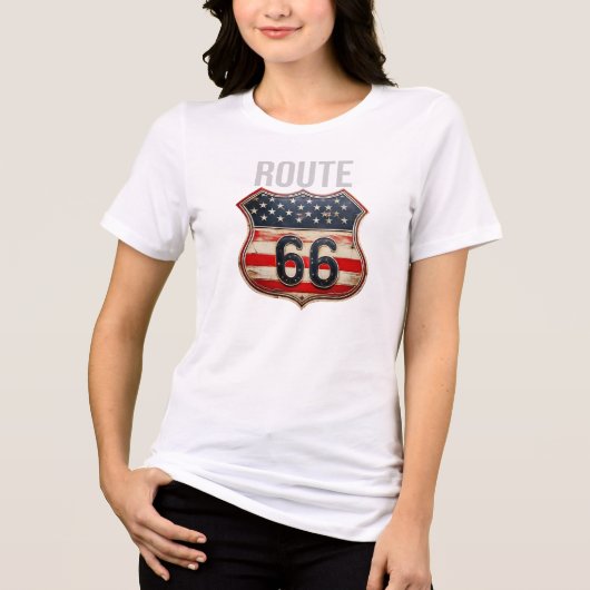 アメリカのメイン通りルート66女性 トライブレンドTシャツ (正面)