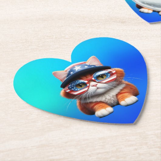 アメリカのメガネ帽をかぶった子猫–37654 ペーパーコースター (アングル)