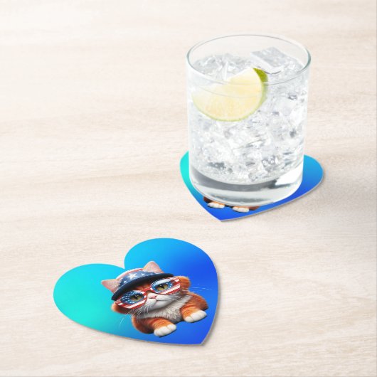 アメリカのメガネ帽をかぶった子猫–37654 ペーパーコースター (インサイチュ)