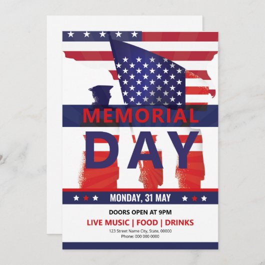 アメリカのメモリアルデーパーティー招待状テンプレート 招待状 (正面/裏面)