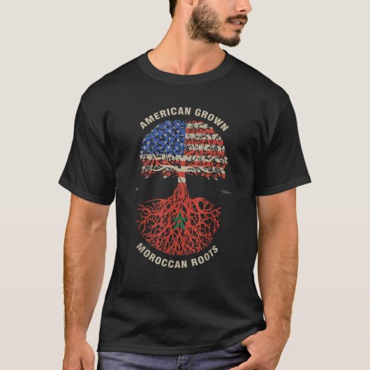アメリカのモロッコ産ルーツモロッコ国旗 Tシャツ (正面)