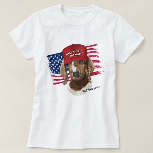 アメリカのヤギを再びボーア・キッド・ヤギにする Tシャツ (デザイン正面)