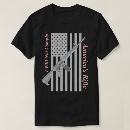 アメリカのライフルUSAフラグIは暗い条件を満たさない Tシャツ (デザイン正面)