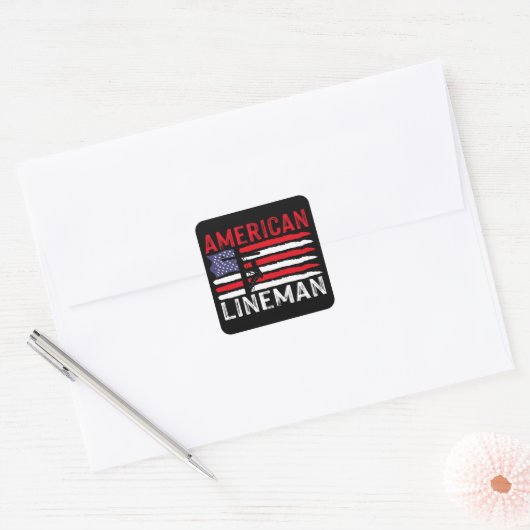 アメリカのラインマン電気ケーブル愛国アメリカ国旗 スクエアシール (封筒)