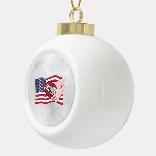 アメリカのラグビーチーム・サポーター国旗とボール セラミックボールオーナメント (右)