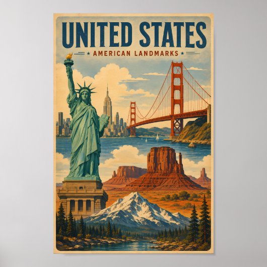 アメリカのランドマークのイラスト ポスター (正面)