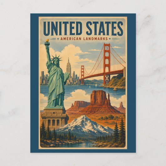 アメリカのランドマークのイラスト ポストカード (正面)
