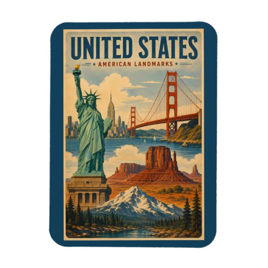 アメリカのランドマークのイラスト マグネット (縦)