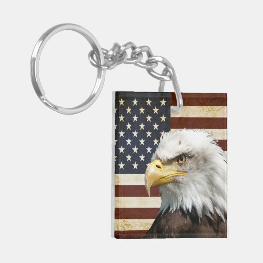 アメリカのワシが付いているヴィンテージ米国米国の旗 キーホルダー (正面左)