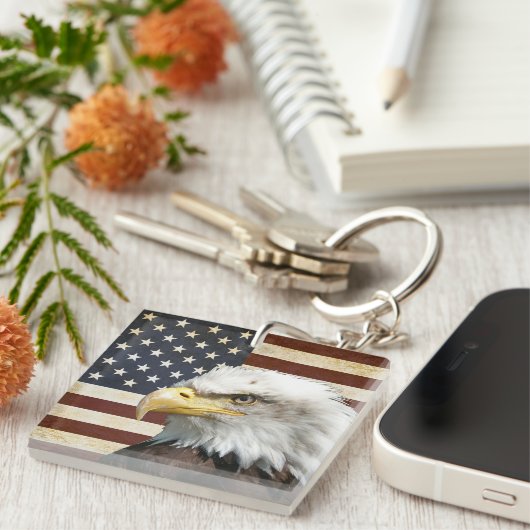 アメリカのワシが付いているヴィンテージ米国米国の旗 キーホルダー (正面右)