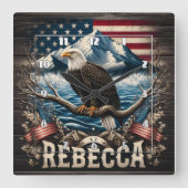 アメリカのワシが山に囲まれている スクエア壁時計 (正面)