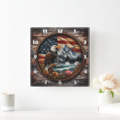 アメリカのワシが山間部の近くに止まった スクエア壁時計 (ホーム)