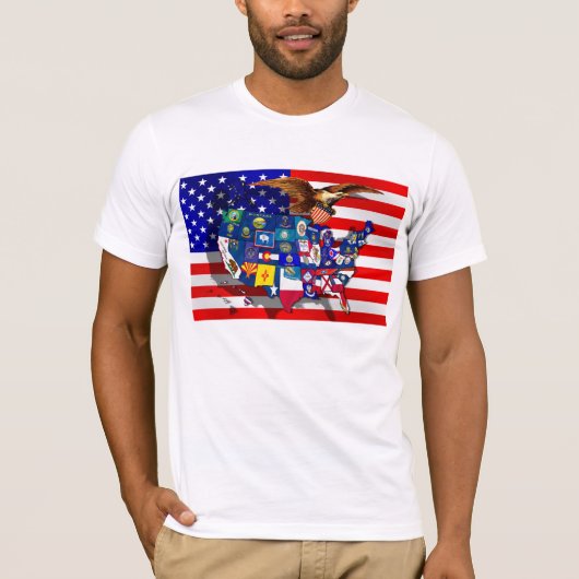 アメリカのワシの米国旗の白頭鷲 Tシャツ (正面)