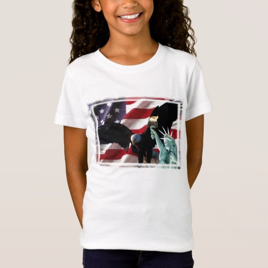 アメリカのワシ及び女性Libertyが付いている米国旗 Tシャツ (正面)