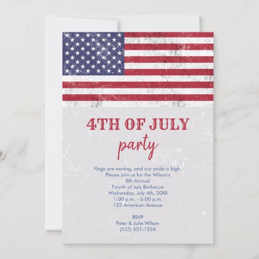 アメリカのヴィンテージ国旗 愛国的なアメリカの7月4日パーティー 招待状 (正面)