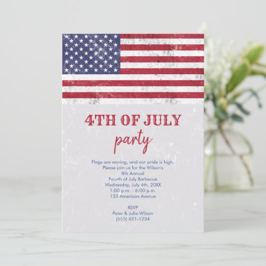 アメリカのヴィンテージ国旗 愛国的なアメリカの7月4日パーティー 招待状 (スタンド正面)