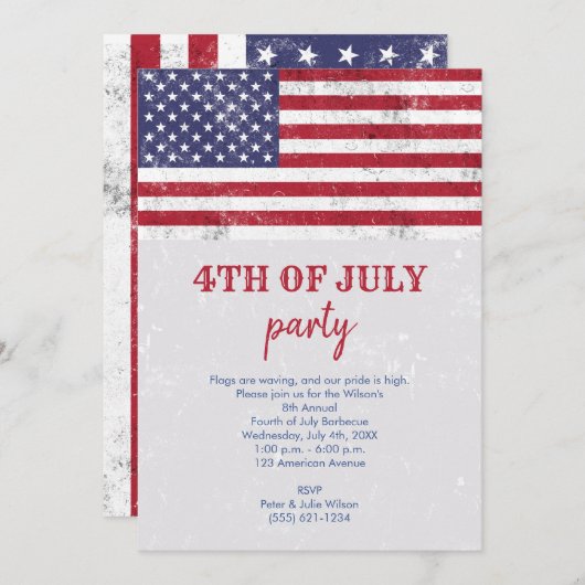 アメリカのヴィンテージ国旗 愛国的なアメリカの7月4日パーティー 招待状 (正面/裏面)