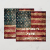 アメリカのヴィンテージ グランジ スターズ & ストライプス 75歳の誕生日 招待状 (正面/裏面)