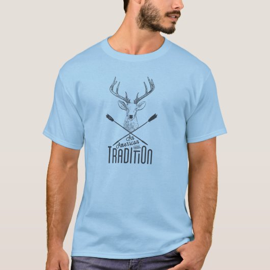 アメリカの伝統: シカのヘッド木製の弓狩り Tシャツ (正面)