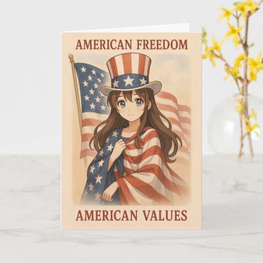 アメリカの価値観 アニメ少女 カード (黄色い花)