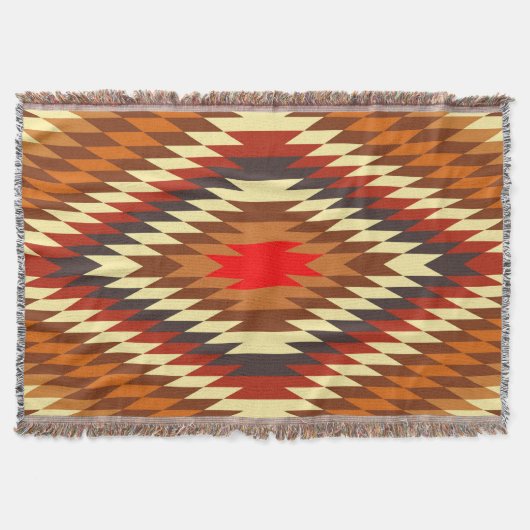 アメリカの先住民伝統的の民族衣装モチーフ スローブランケット (正面)