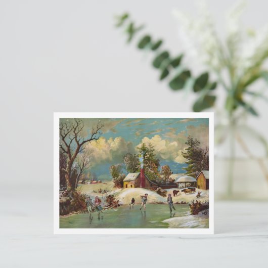 アメリカの冬の生活クリスマスシーン シーズンポストカード (スタンド正面)