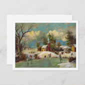 アメリカの冬の生活クリスマスシーン シーズンポストカード (正面/裏面)