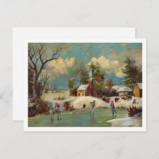 アメリカの冬の生活クリスマスシーン シーズンポストカード (正面/裏面)