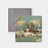 アメリカの冬の生活クリスマスシーン マグネット (正面/裏面)