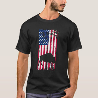 アメリカの動物園の飼育員のためのバイソン柄アメリカ国旗B Tシャツ