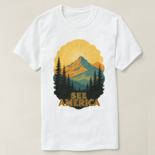 アメリカの古き良き山岳旅行アート Tシャツ