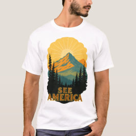 アメリカの古き良き山岳旅行アート Tシャツ