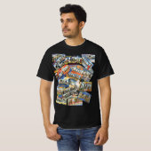 アメリカの各地からのヴィンテージの葉書を集めたコラージュ Tシャツ (正面フル)