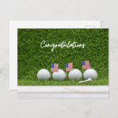 アメリカの国旗とゴルフ おめでとう ポストカード (正面/裏面)